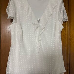 Dressbarn White Textured Blouse with Ruffles